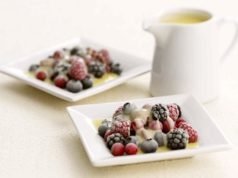 Iced berries with white chocolate sauce