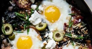 Baked Eggs with Swiss Chard and Green Olives