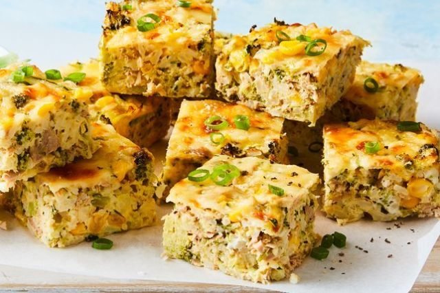 Tuna sweetcorn and rice slice