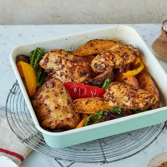 Piri-piri chicken with smashed sweet potatoes & broccoli Piri-piri chicken with smashed sweet potatoes & broccoli