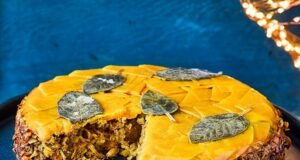 Vegetarian nut roast pie with cranberries