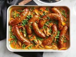 Curried sausages tray bake recipe