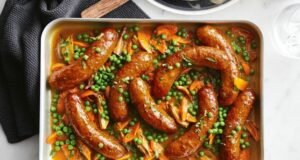 Curried sausages tray bake recipe