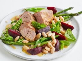 Miso pork, beetroot and pea salad Miso pork beetroot and pea salad